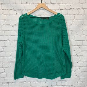 JEANNE PIERRE Open Knit Sweater L Green